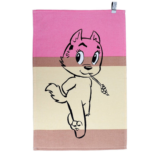 Handdoek Marten Toonder Tom Poes roze geel 70x45cm