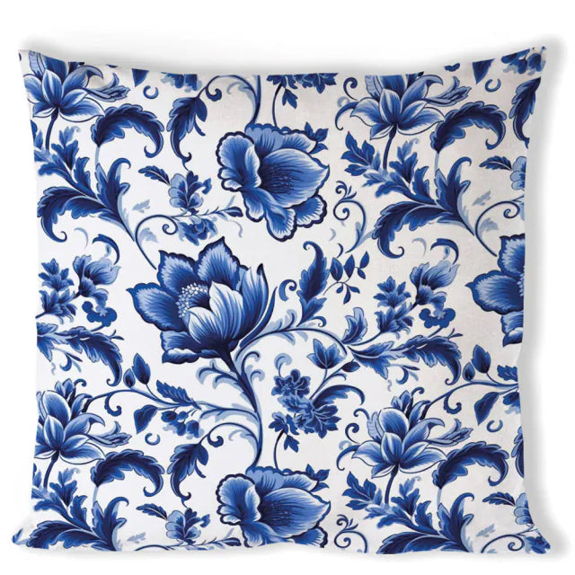 Kussenhoes Delft Blue florals wit blauw 40x40cm