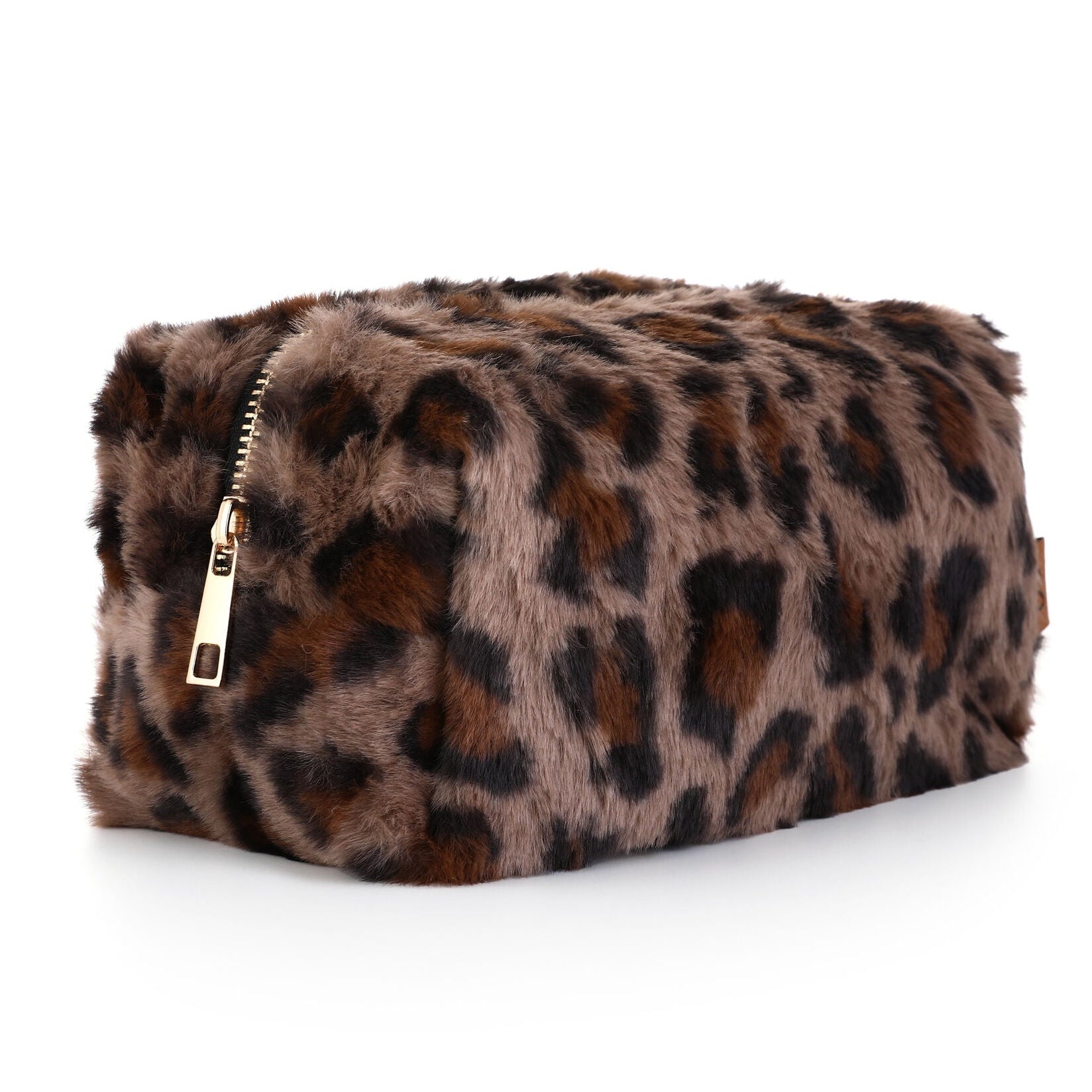 Make-up tas Faur Fur Luipaard bruin 20x10cm detail