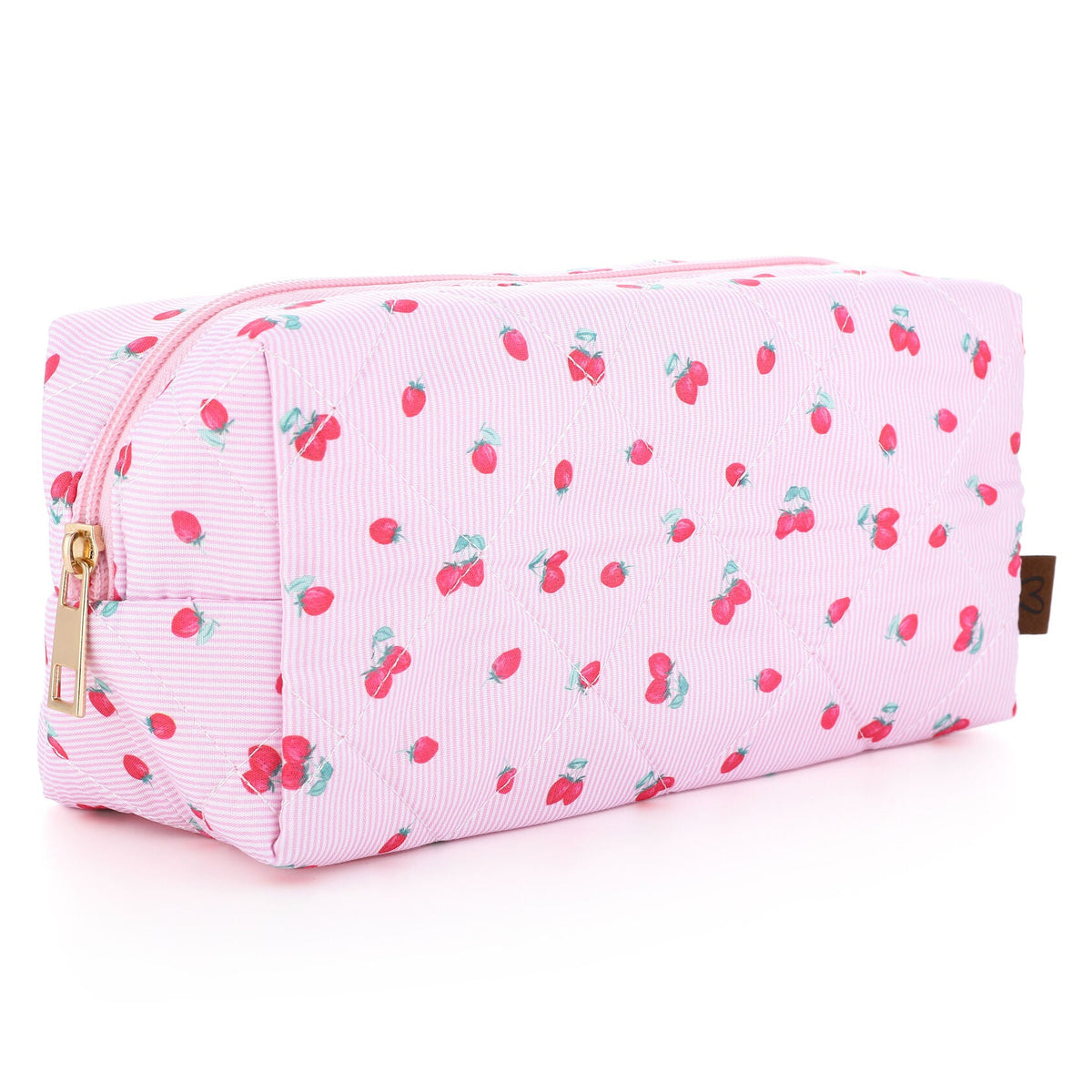 Make-up tas Strawberry roze 22x14cm zijaanzicht