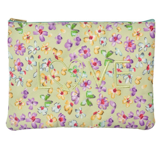 Make-up tas Bloemen groen 22x16cm