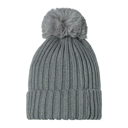Muts Rib Knit Pompon grijs