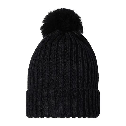 Muts Rib Knit Pompon zwart