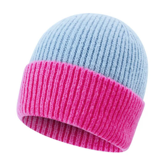 Muts Sof Knit babyblauw roze