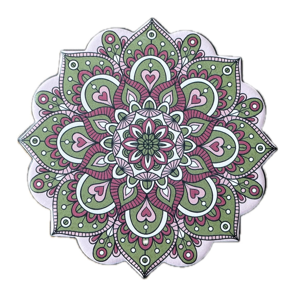Onderzetter Mandala Bloem groen roze 11x11cm