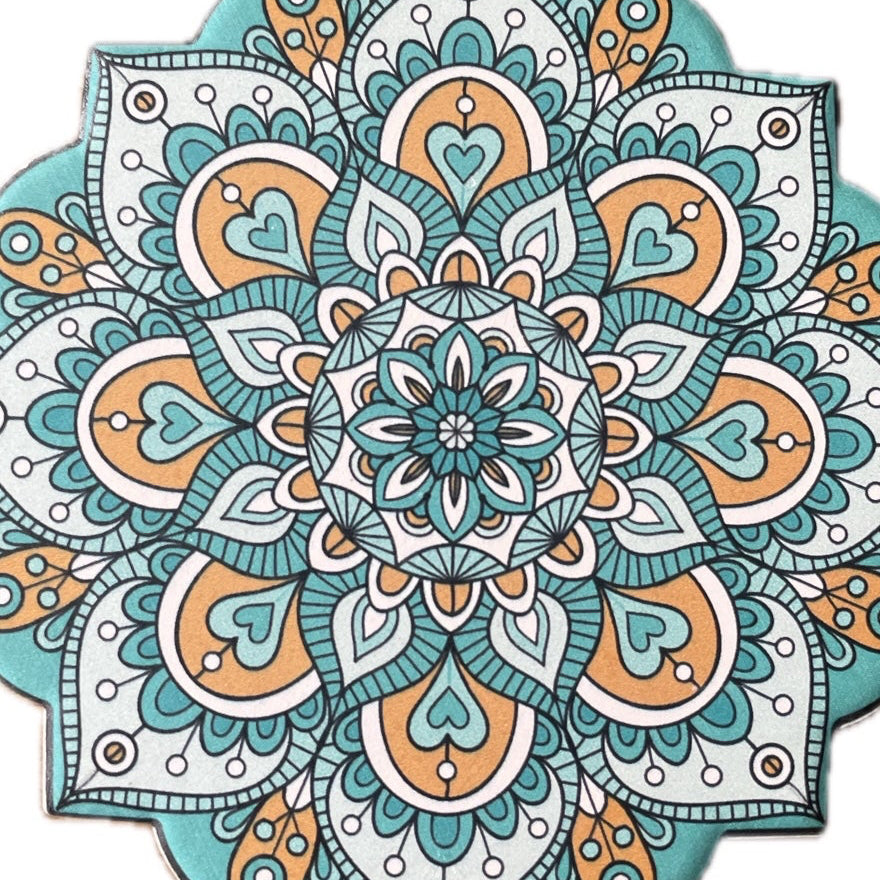 Onderzetter Mandala Bloem mintgroen turquoise 11x11cm