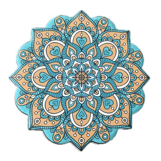 Onderzetter Mandala Bloem okergeel turquoise 11x11cm