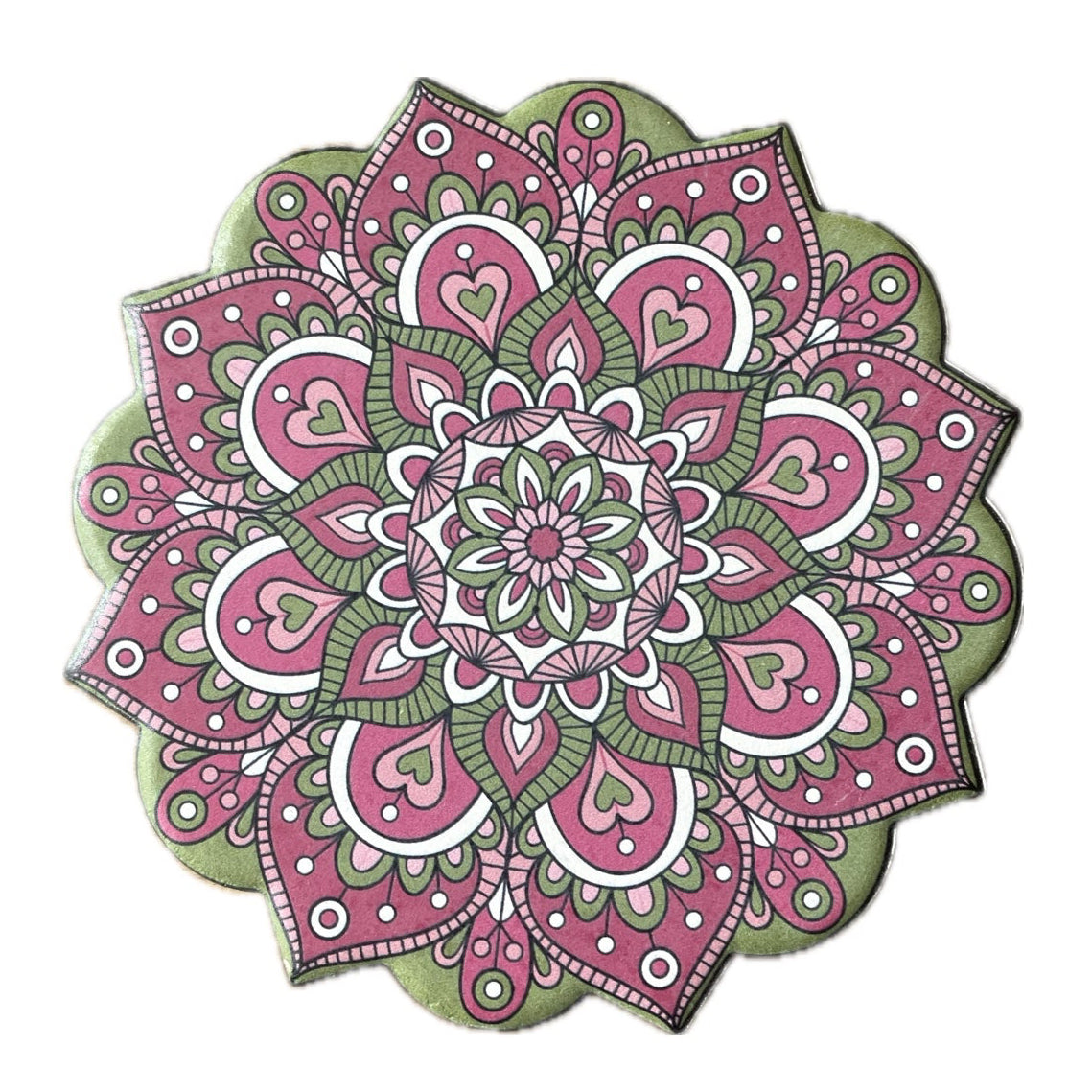Onderzetter Mandala Bloem roze groen 11x11cm