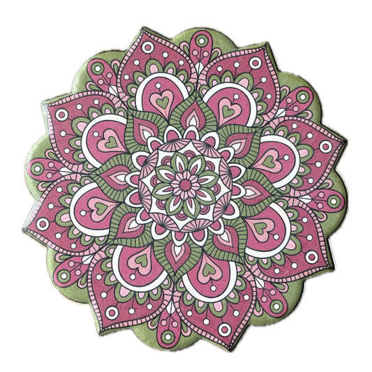 Onderzetter Mandala Bloem roze groen 11x11cm