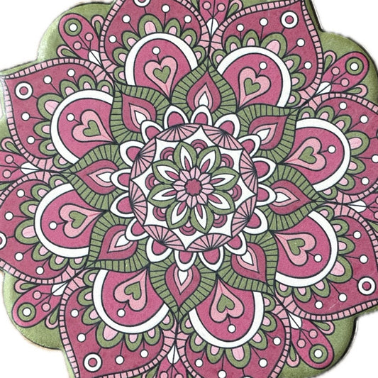 Onderzetter Mandala Bloem roze groen 11x11cm