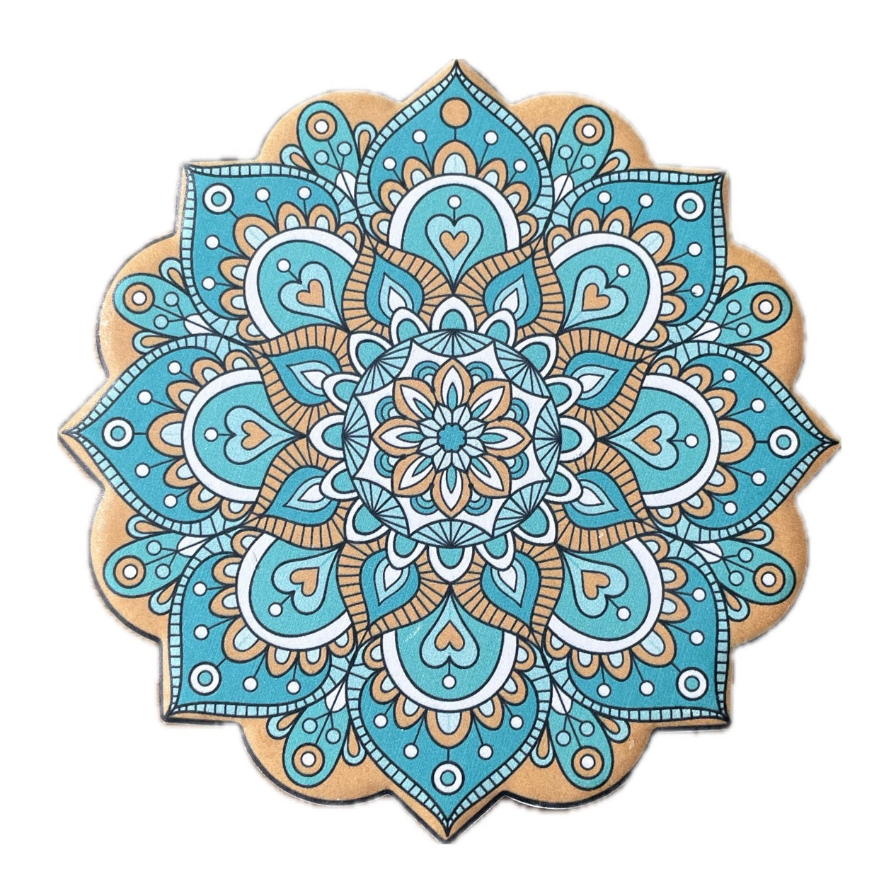 Onderzetter Mandala Bloem turqoise okergeel 11x11cm
