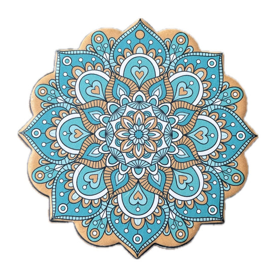 Onderzetter Mandala Bloem turqoise okergeel 11x11cm