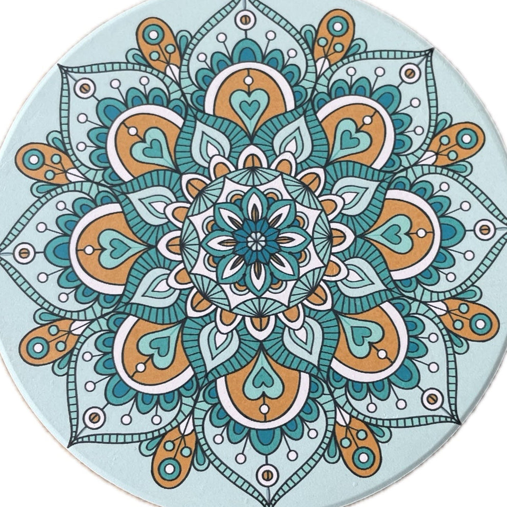 Onderzetter Mandala Rond donkergroen mintgroen 11x11cm