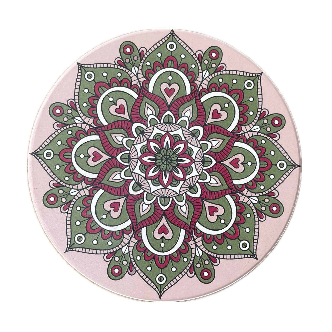 Onderzetter Mandala Rond groen lichtroze 11x11cm