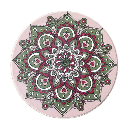 Onderzetter Mandala Rond groen lichtroze 11x11cm