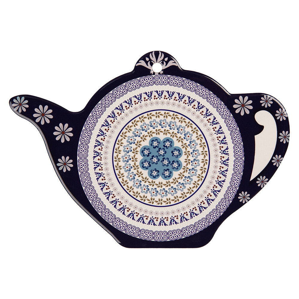 Onderzetter Pannen Theepot keramiek blauw 24x17cm