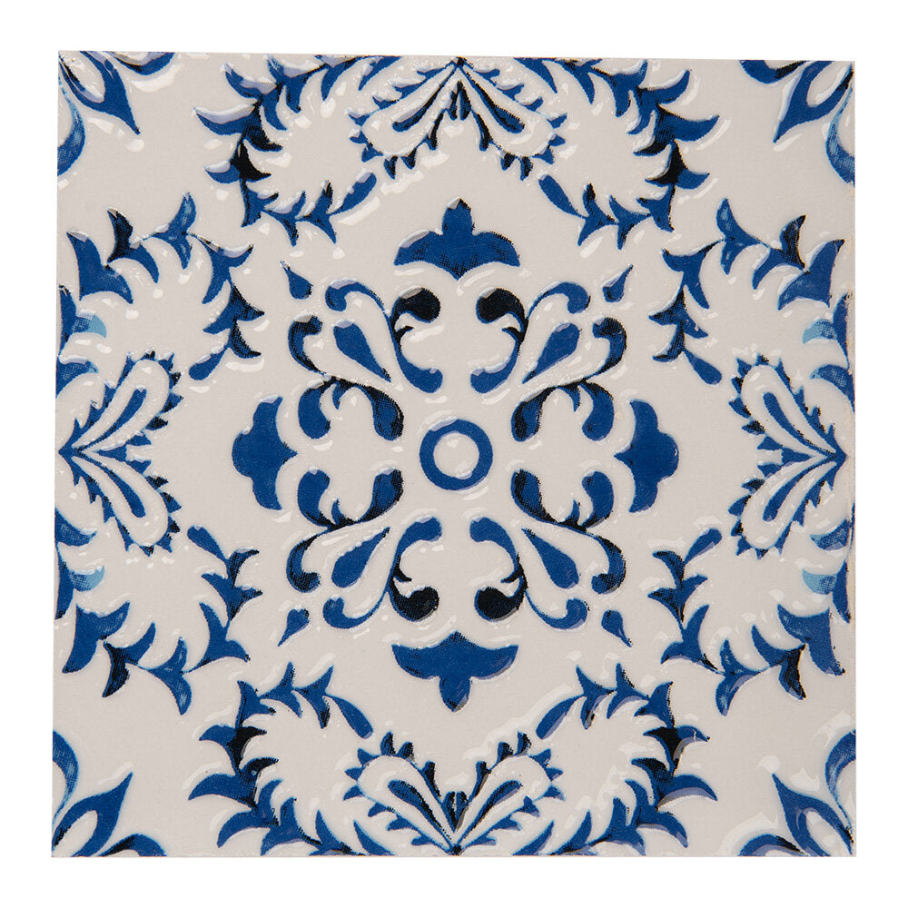 Onderzetter Pannen keramiek wit blauw 15x15cm