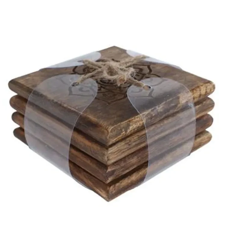 Onderzetters set-van-4 Manu Curved mangohout bruin 10x10x10cm