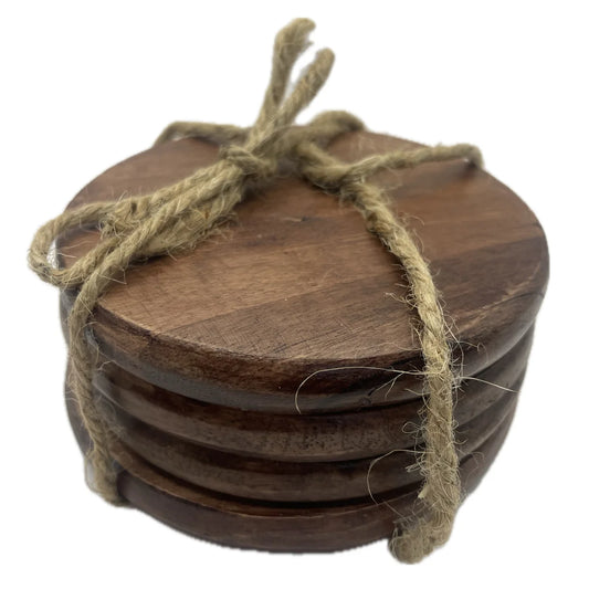 Onderzetters set-van-4 Rond hout bruin 10x10cm