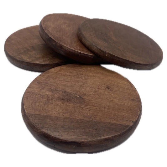Onderzetters set-van-4 Rond hout bruin 10x10cm