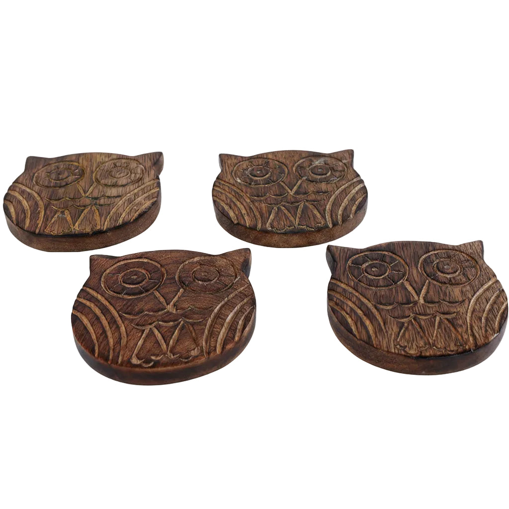 Onderzetters set-van-4 Uil mangohout 10x10cm los