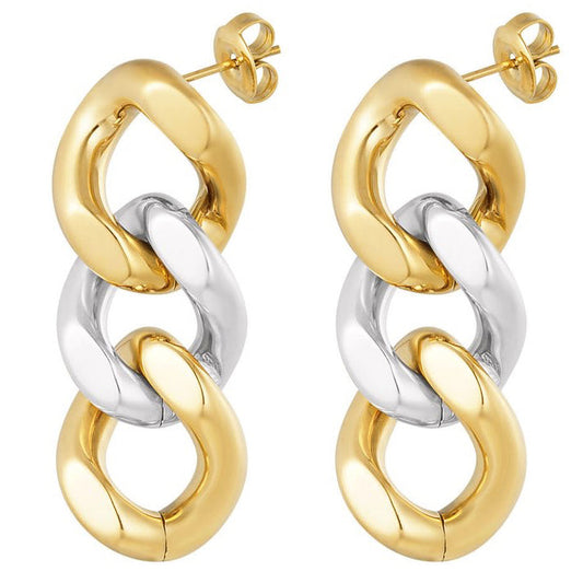 Oorbellen 3 Schakels goud zilver