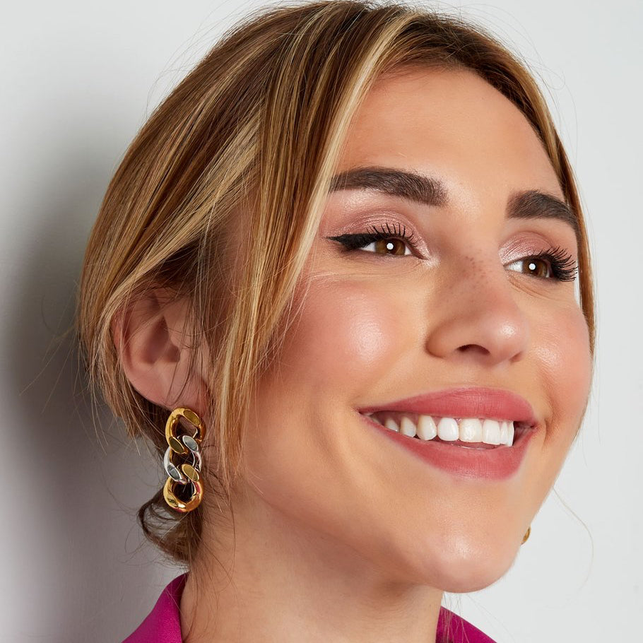 Oorbellen 3 Schakels goud zilver