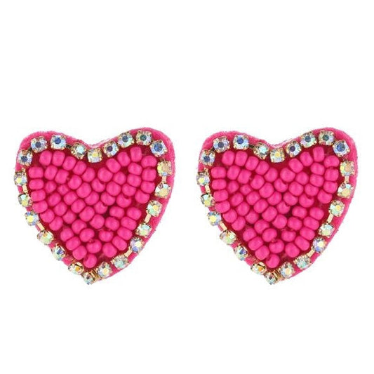 Oorbellen Beads Hart fuchsia