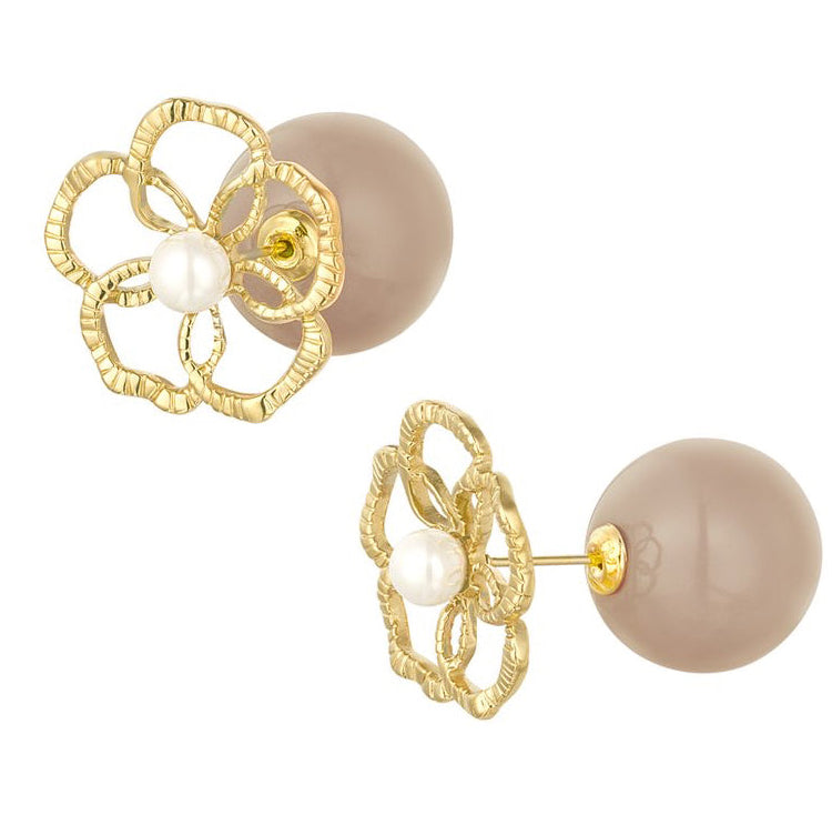 Oorbellen Bloem Parel goud bruin