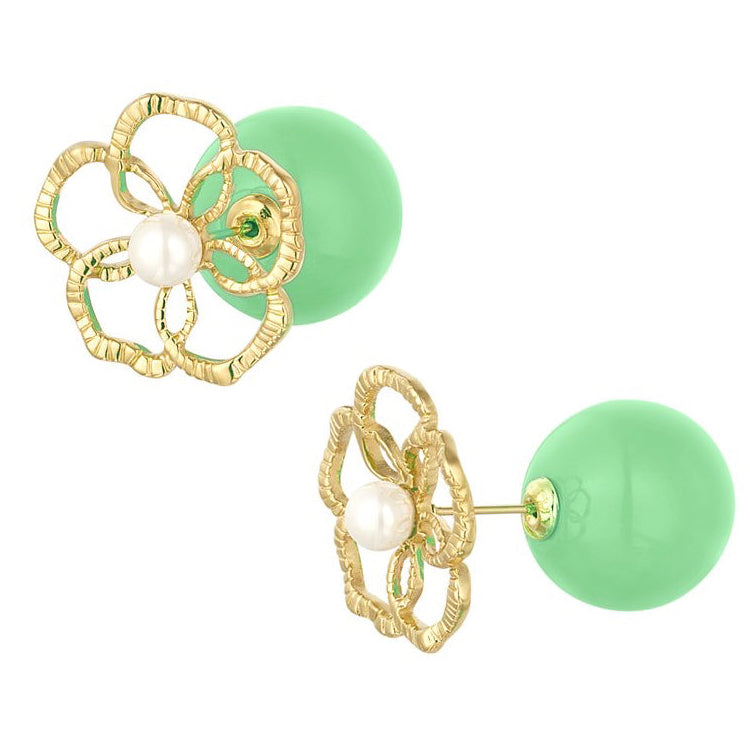 Oorbellen Bloem Parel goud groen