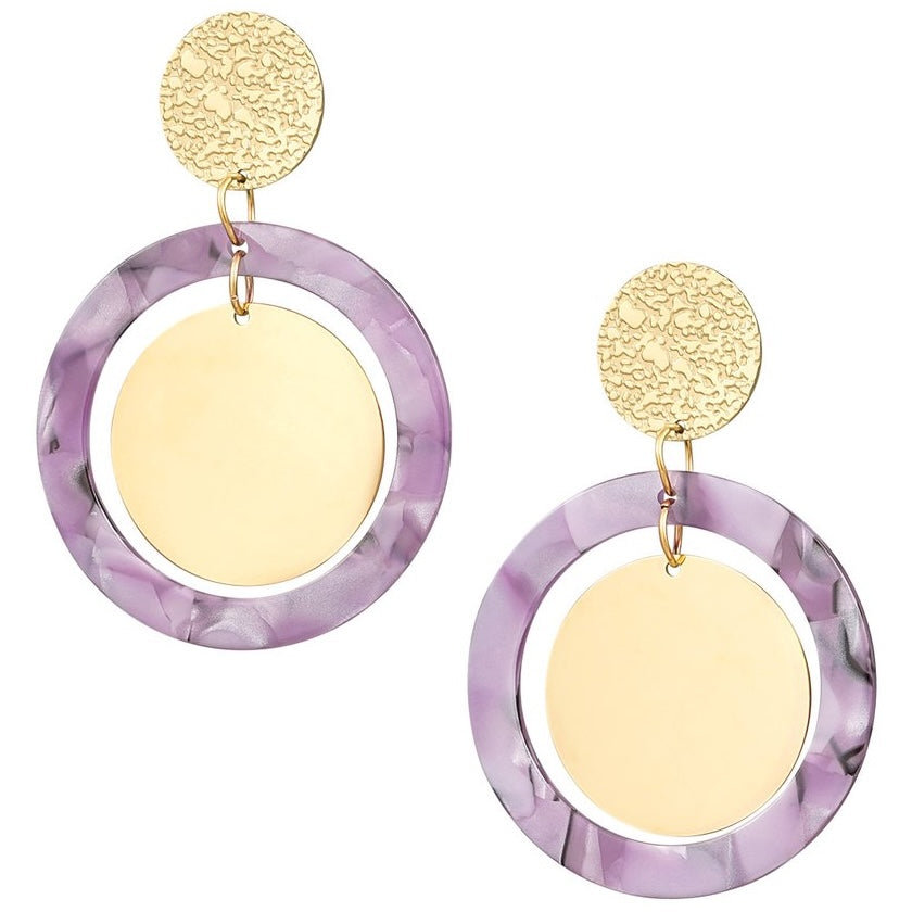 Oorbellen Cirkel Print goud lila