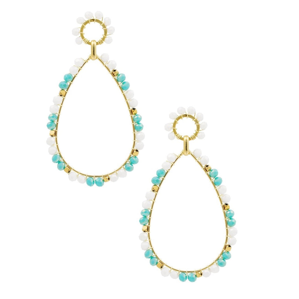 Oorbellen Druppel Hanger met Kralen goud blauw