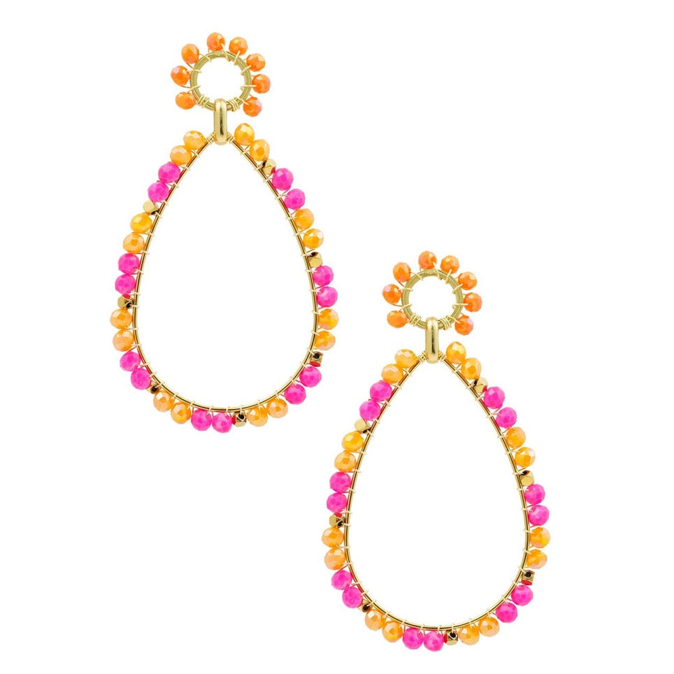 Oorbellen Druppel Hanger met Kralen goud oranje