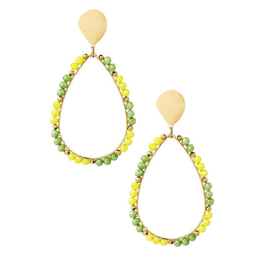 Oorbellen Druppel Kraaltjes goud groen