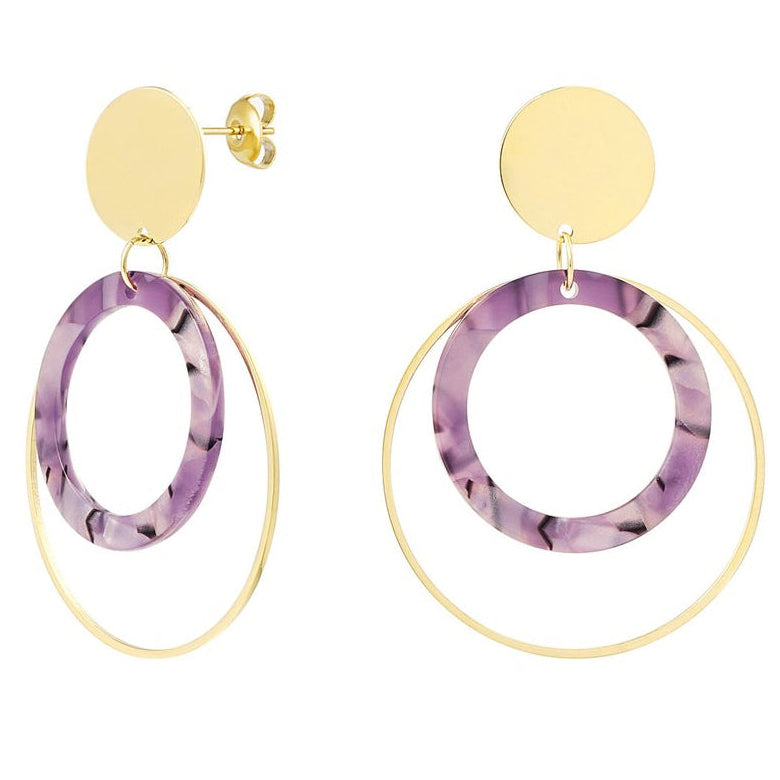 Oorbellen Dubbele Cirkel goud paars