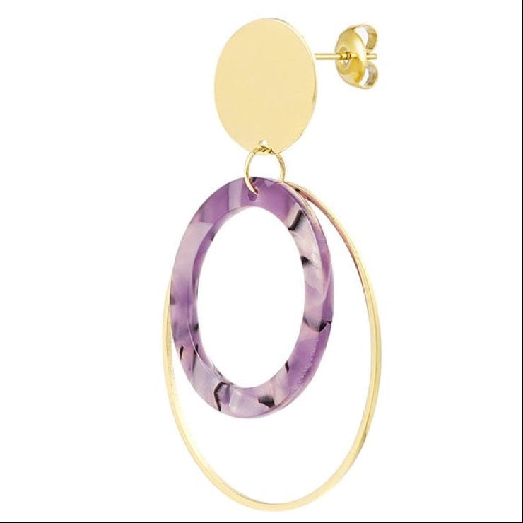 Oorbellen Dubbele Cirkel goud paars