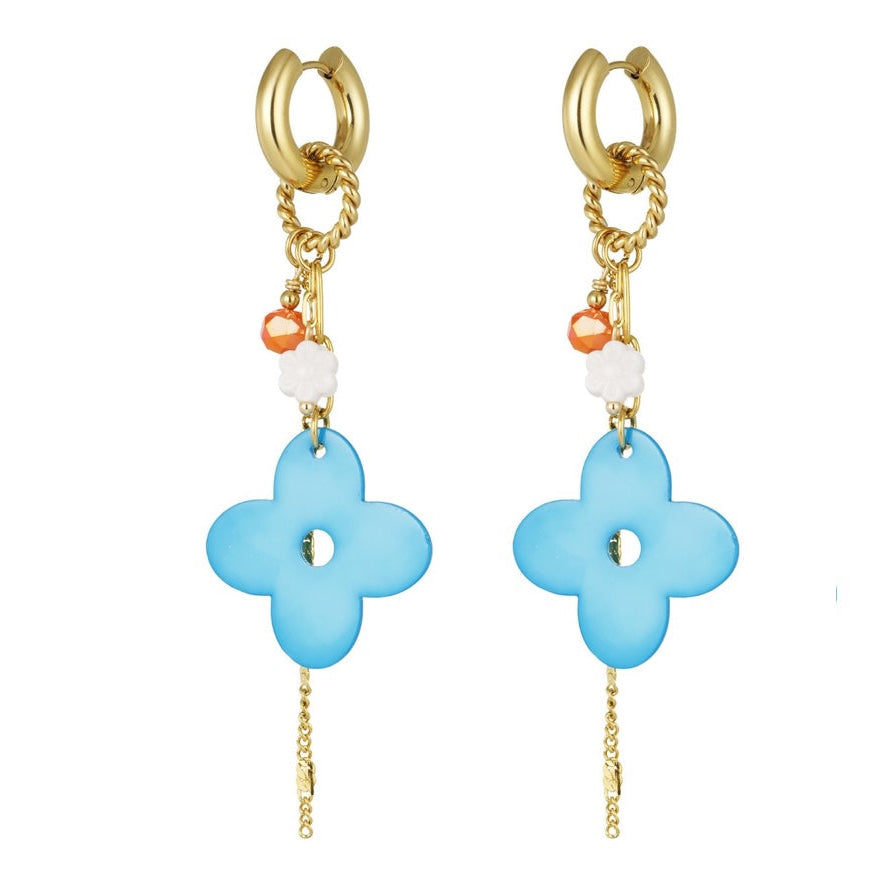 Oorbellen Flower Power goud blauw
