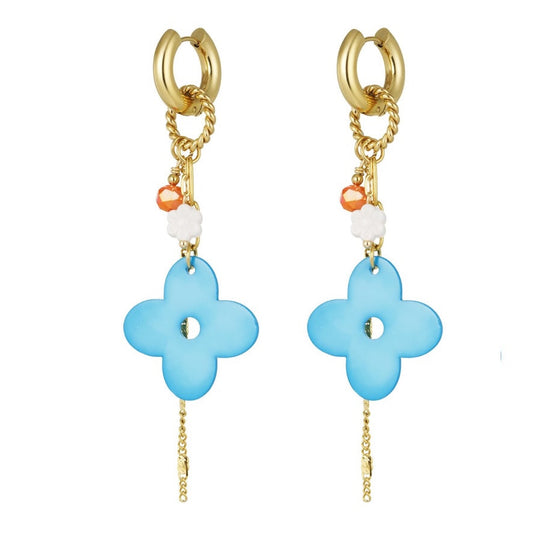 Oorbellen Flower Power goud blauw