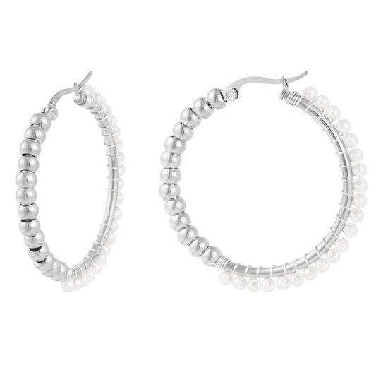 Oorbellen Grote Cirkel Parels zilver