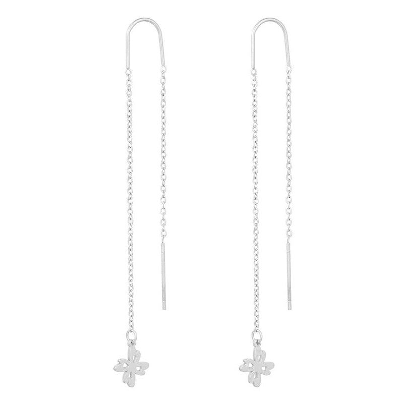 Oorbellen Lang Klaver zilver