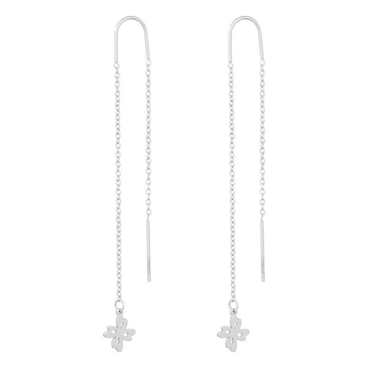 Oorbellen Lang Klaver zilver