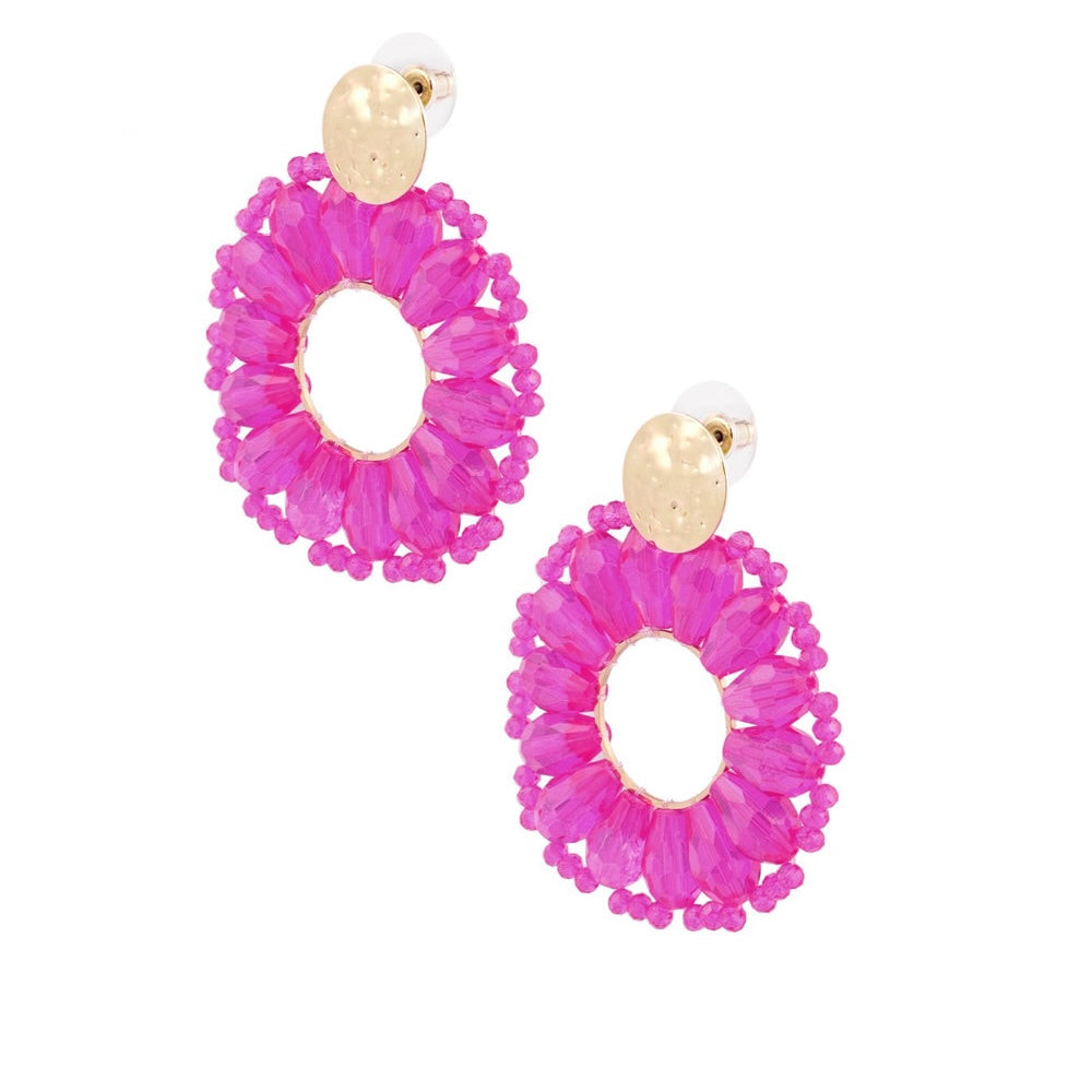 Oorbellen Madelief goud fuchsia