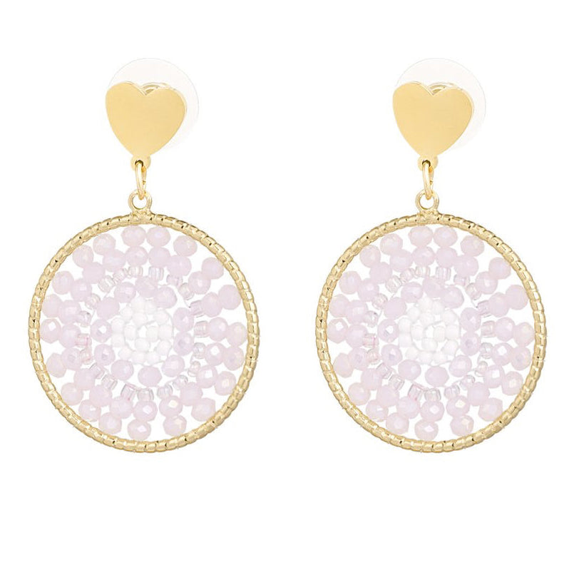 Oorbellen Mandala Hart goud roze