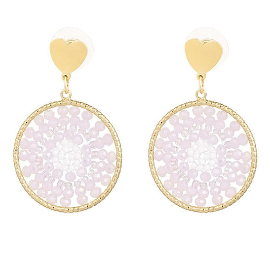 Oorbellen Mandala Hart goud roze