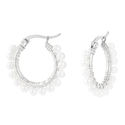 Oorbellen Rond Simple met Parels zilver