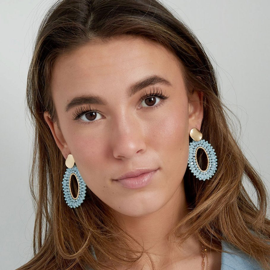 Oorbellen Statement Ovaal goud blauw