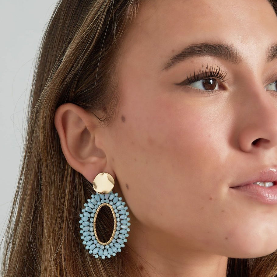 Oorbellen Statement Ovaal goud blauw