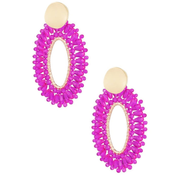 Oorbellen Statement Ovaal goud fuchsia