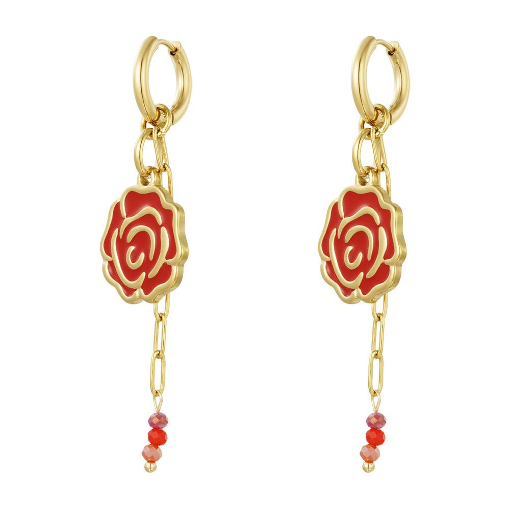 Oorbellen Sweetheart Rose goud rood