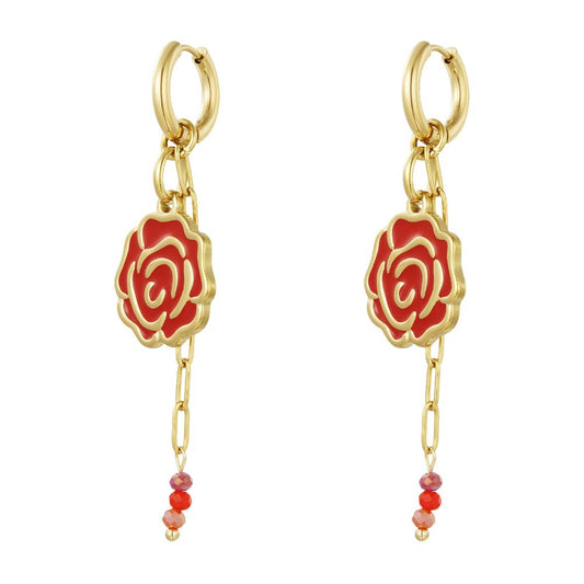 Oorbellen Sweetheart Rose goud rood